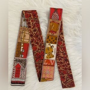 LV Red/Brown Silk Jeu De Louis BB Bandeau Scarf